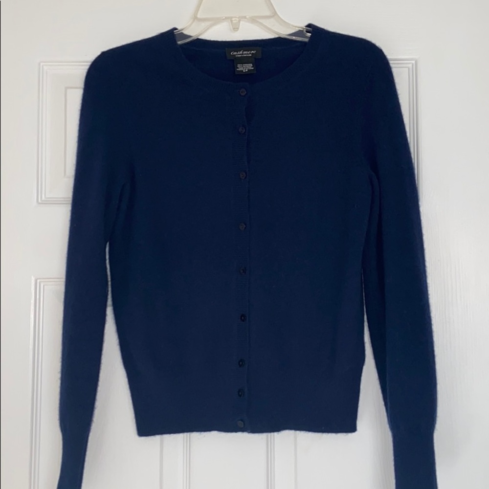 Cashmere Button Up Navy Blue Sweater